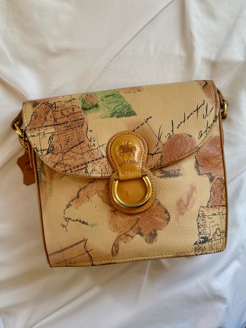 Marchino - Vintage Map Print Leather Crossbody Bag